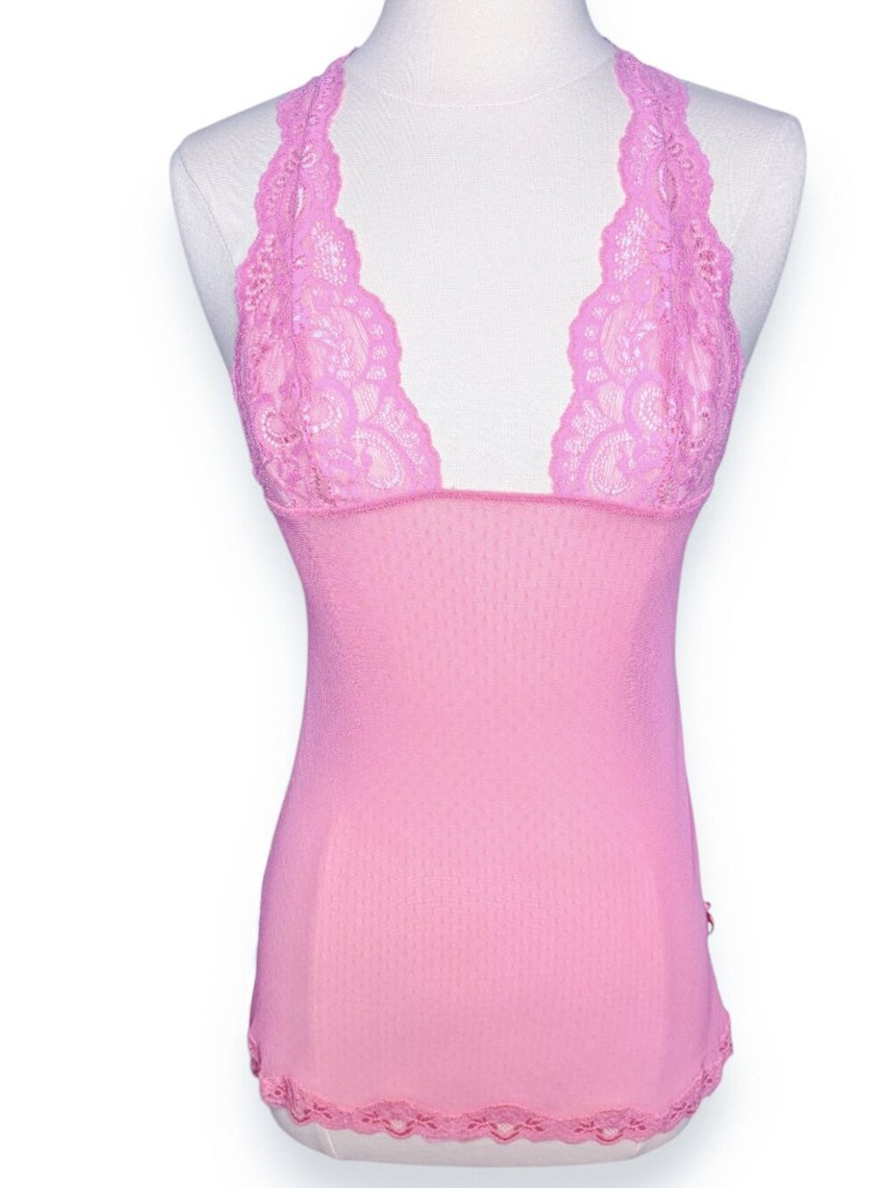 Victoria's Secret Y2K Pink Sheer Mesh Lace Halter Lingerie Size Small
